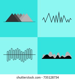 Set of geometric charts, consisting of graphs made on curved and straight lines, triangles and rounded shapes on vector illustration