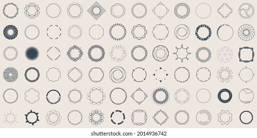 Set of geometric circle shapes, borders, frames, logos. Line and silhouette design, vector illustration