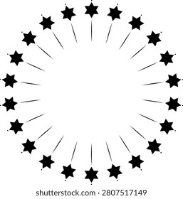 A set of geometric circular frames featuring a hexagram motif in a clean monochrome style. Ideal for Christmas cards, winter-themed designs, celestial graphics, titles, labels, and decorative layouts. Vector illustration with ample copy space for text and versatile design applications.