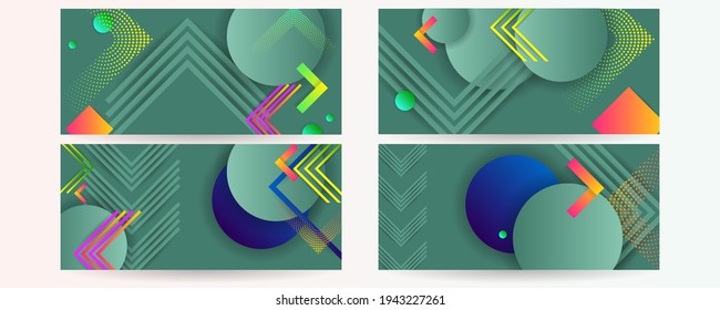 Set geometric color Bottle Green 2021 fluid shapes eps 10. Flowing and liquid abstract gradient background for banner, poster or book. Vector design