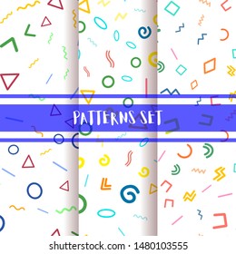 Set geometric color pattern on white background. Vector pattern.