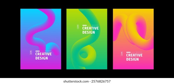 Set geometric Colorful  design vector. Abstract liquid graphic Colorful gradient shape on cover book presentation. Minimal brochure layout and modern report, business flyers, poster template