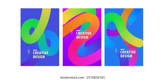 Set geometric Colorful  design vector. Abstract liquid graphic Colorful gradient shape on cover book presentation. Minimal brochure layout and modern report, business flyers, poster template