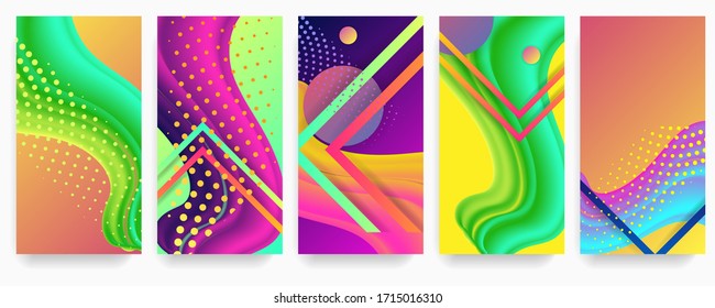 Set geometric colors fluid shapes eps 10. Flowing and liquid abstract gradient background for banner, poster or book. Vector design