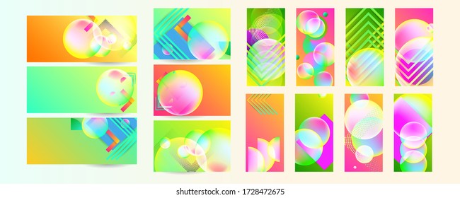 Set geometric colors fluid shapes eps 10. Flowing and liquid abstract gradient background for banner, poster or book. Vector