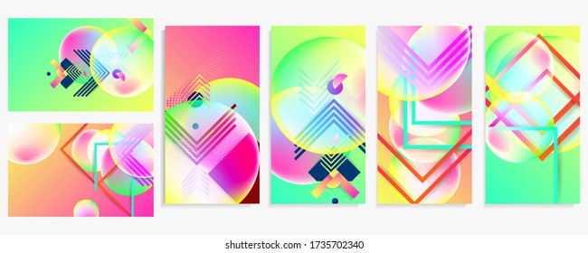 Set geometric colors fluid shapes eps 10. Flowing and liquid abstract gradient background for banner, poster or book. Vector
