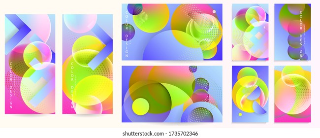 Establece los colores geométricos de las formas de fluido eps 10. Fondo de gradiente abstracto líquido y flotante para banner, afiche o libro. Vector