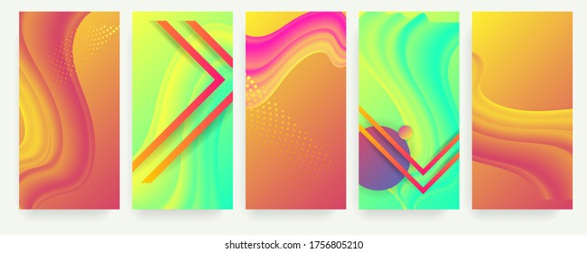 Establece los colores geométricos de las formas de fluido eps 10. Fondo de gradiente abstracto líquido y flotante para banner, afiche o libro. Diseño de vectores
