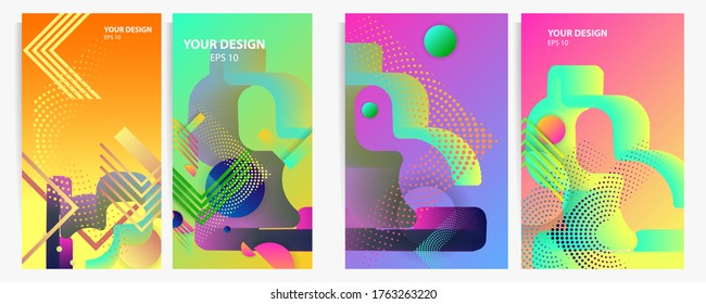 Set geometric colors fluid shapes eps 10. Flowing and liquid abstract gradient background for banner, poster or book
