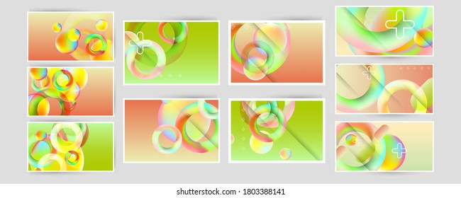 Establece los colores geométricos de las formas de fluido eps 10. Fondo de gradiente abstracto líquido y flotante para banner, afiche o libro. Diseño de vectores