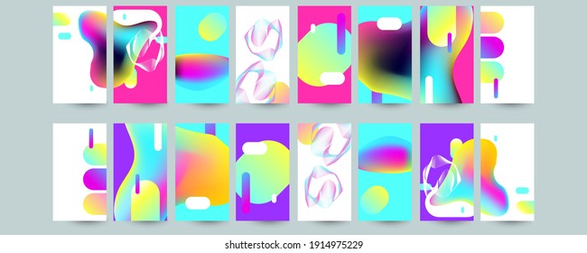 Establece los colores geométricos de las formas de fluido eps 10. Fondo de gradiente abstracto líquido y flotante para banner, afiche o libro. Diseño de vectores