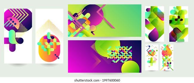 Set geometric colors fluid shapes eps 10. Flowing and liquid abstract gradient background for banner, poster or book. Vector design