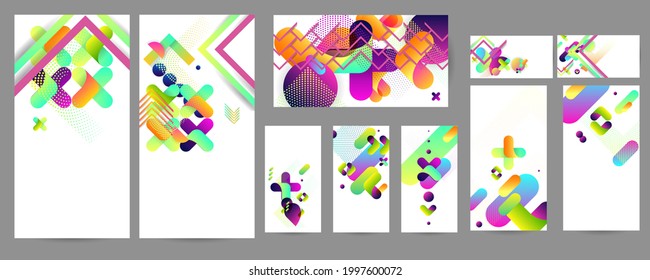 Set geometric colors fluid shapes eps 10. Flowing and liquid abstract gradient background for banner, poster or book. Vector design
