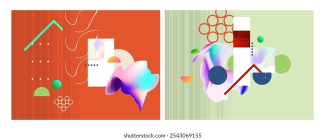 Set geometric colors fluid shapes eps 10. Flowing and liquid abstract gradient background for banner, poster or book. Vector design
