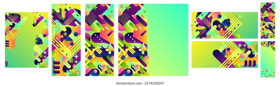 Set geometric colors fluid shapes. Flowing and liquid abstract gradient background for banner, poster or book. Vector design