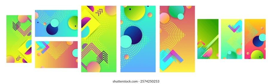 Set geometric colors fluid shapes. Flowing and liquid abstract gradient background for banner, poster or book. Vector design