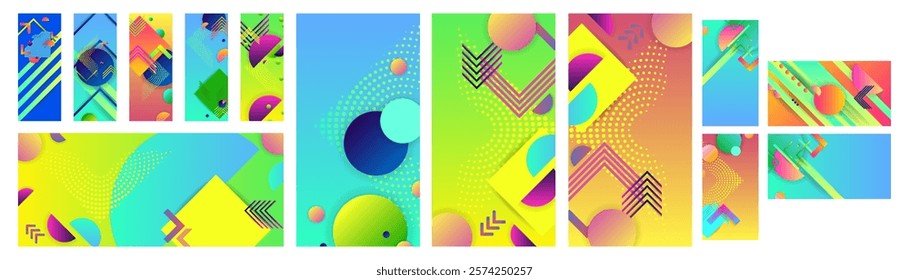 Set geometric colors fluid shapes. Flowing and liquid abstract gradient background for banner, poster or book. Vector design