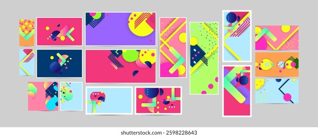 Set geometric colors fluid shapes eps 10. Flowing and liquid abstract gradient background for banner, poster or book. Vector design