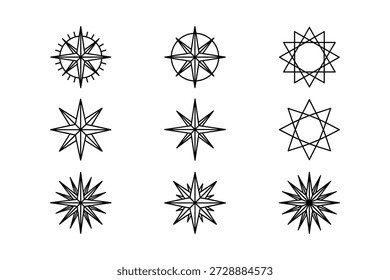 Conjunto de iconos de brújula geométrica rosa y estrella