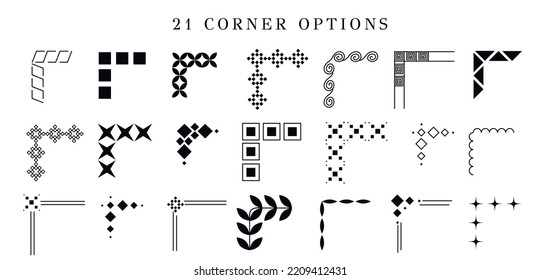 a set of geometric, corner options curbs, objects isolated on a white background. decor, ornament for print, banner, postcard, invitation. vector art  illustration.