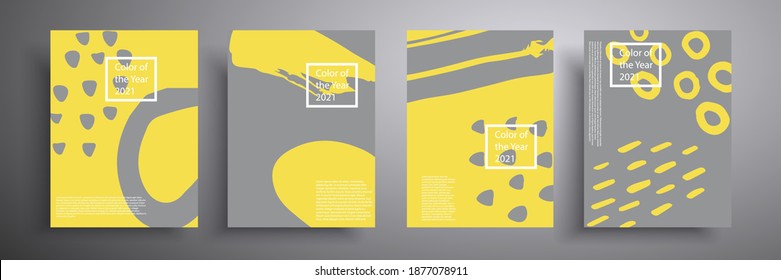 Set of geometric covers. Vector graphics. 2021 year trend colors - gray and yellow. Modern abstract flyers, covers