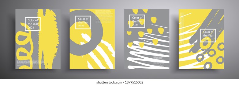 Set of geometric covers. Vector graphics. Trendy colors of 2021 year - gray and yellow. Modern abstract flyers, covers