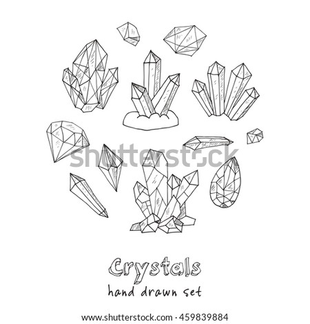 Set of geometric crystals gem and minerals. Vector illustration