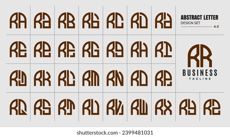 Set of geometric curve abstract shape letter R RR logo design
