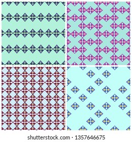 Set of geometric decorative seamless patterns. The ornament can be used for the manufacture of fabrics, wrapping paper, as an element in design and more.