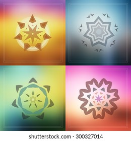 Set of geometric design decorative elements on blur background