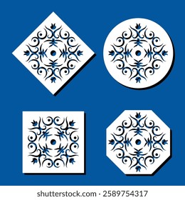 Set of geometric dies for laser cutting. Template with ethnic ornament for working on metal, paper, cardboard, wood. Vector illustration.