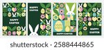 Set of geometric Easter greeting card. Abstract background with bunny, egg and flower. Vector illustration
