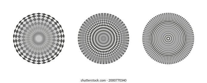 Set of geometric element design in chessboard black and white tiles patterns. Optical art texture vector templates. Created using AI CS6.