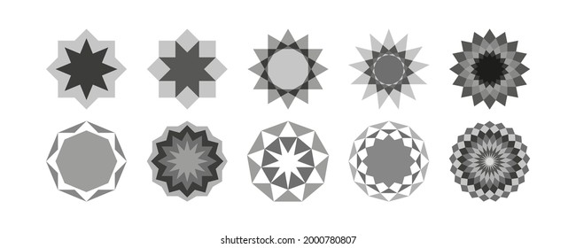 Set of geometric element design in Islamic tiles patterns. Arabian Mediterranean art texture vector templates. Created using AI CS6.