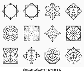 Set of geometric elements. Abstract symmetric center shapes. Vector symbols for your design. Design elements. Vector illustration.