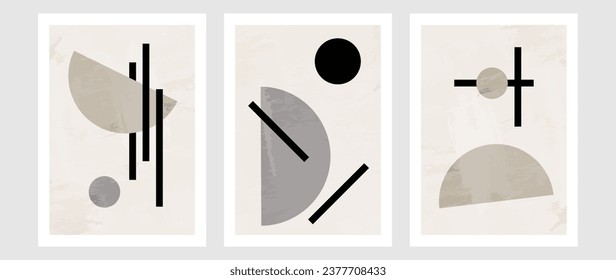 Set of geometric elements, creative minimalist hand drawn illustrations for wall decoration, with shabby texture. Cover design for postcard or brochure. Hand drawn vector design elements. eps10 vector