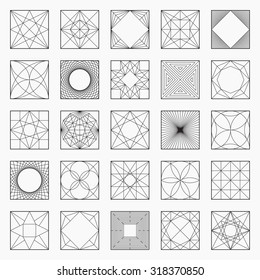 Set of geometric elements / icons, square pattern, vector illustration, un-expanded strokes 