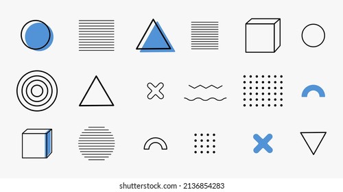Set of geometric elements in memphis style