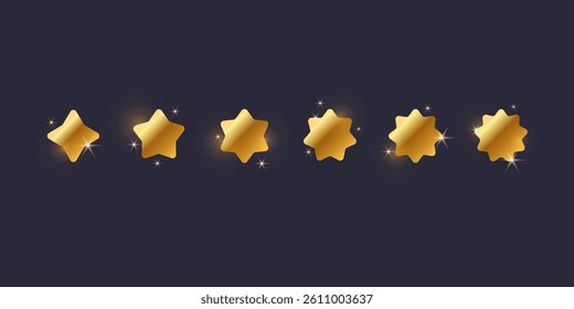 A set of geometric elements represents stars of various shapes. Simple geometric shapes for design. The figures are in gold color.