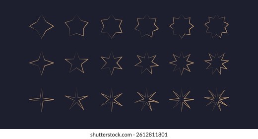 A set of geometric elements represents stars of various shapes. Simple geometric shapes for design