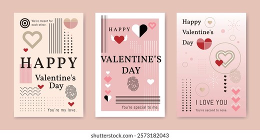 Set of geometric elements Valentine's Day cards with heart fingerprints. Simple style Valentine's Day background