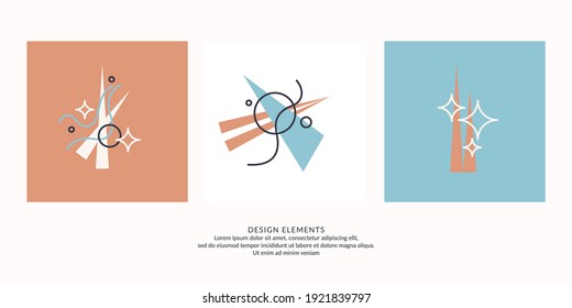 A set of geometric emblems. Abstract compositions. Vector graphic elements.