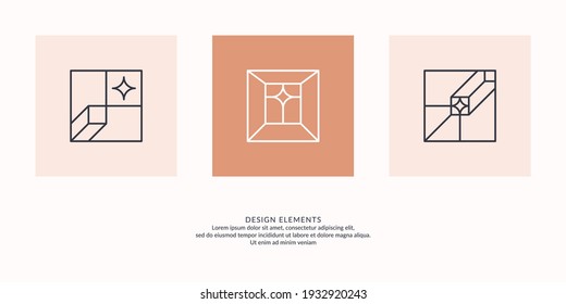 A set of geometric emblems. Abstract compositions. Vector graphic elements.