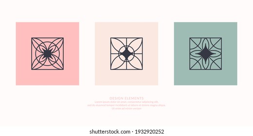 A set of geometric emblems. Abstract compositions. Vector graphic elements.