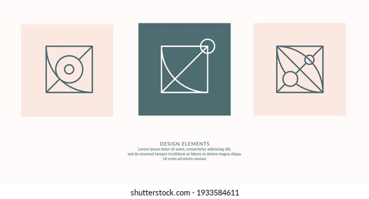 A set of geometric emblems. Abstract compositions. Vector graphic elements.