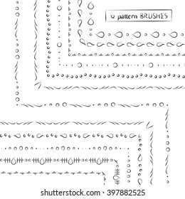Set of geometric ethnic hand drawn pattern brushes, vector illustration