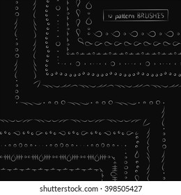 Set of geometric ethnic hand drawn pattern brushes on black, vector illustration