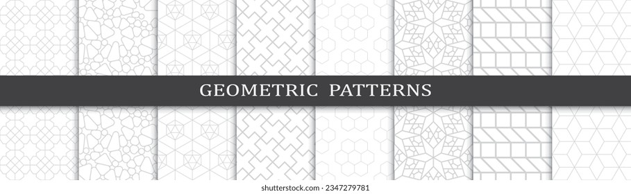 Conjunto de patrones geométricos grises de moda. Resumen de la impresión de patrones de diseño gráfico geométrico. Patrón de moda de líneas grises geométricas sin inconveniente.