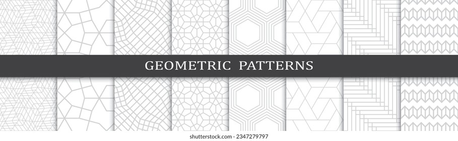 Conjunto de patrones geométricos grises de moda. Resumen de la impresión de patrones de diseño gráfico geométrico. Patrón de moda de líneas grises geométricas sin inconveniente.