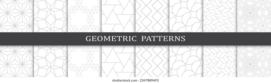 Set of geometric fashion grey  patterns. Abstract geometric graphic design  pattern print. Seamless geometric grey lines fashion pattern.